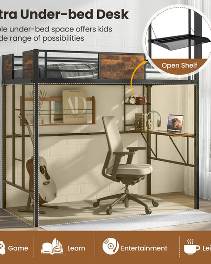 Giantex Loft Bed Twin Size with Desk and Storage Shelf