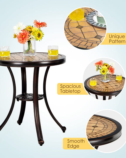 Giantex 3 Piece Patio Bistro Set, Cast Aluminum Patio Table and Chairs with Adjustable Feet(Red Copper)