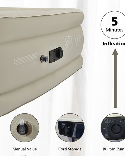 Giantex Air Bed with Built-in Pump, High Elevated Raised Mattress with Wavy Pull Strap