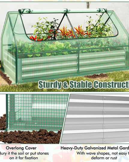 Giantex Galvanized Steel Raised Garden Bed with Mini Greenhouse, Outdoor Metal Planter Box Kit with Large Roll-up Cover