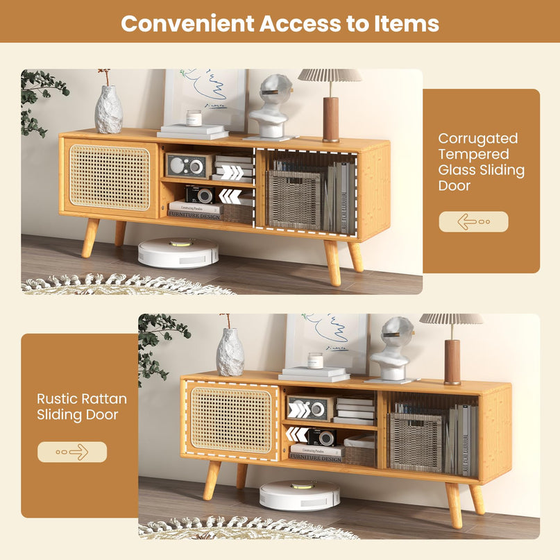 Giantex TV Stand for Living Room TVs up to 55”- Bamboo Entertainment Center