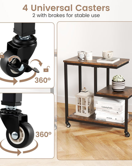 Giantex 3 Tier Side Table with Wheels for Living Room Bedroom Office