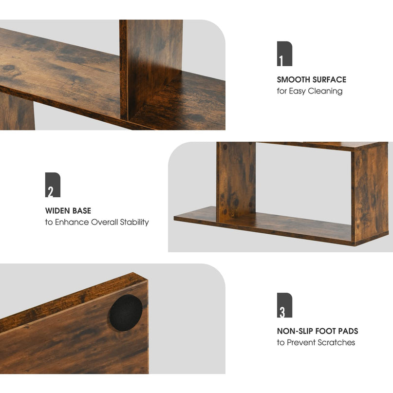 Giantex Geometric Bookcase Rustic, Solid Wood S-Shaped Bookshelf