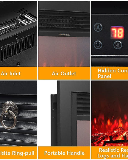 Giantex 28.5" Electric Fireplace Insert Recessed Mounted with 3 Color Adjustable Flames