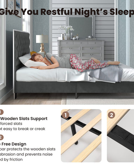 Giantex Upholstered Bed Frame, Modern Platform Bed