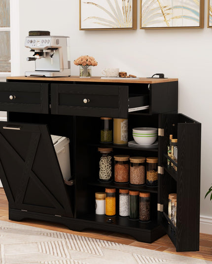 Tilt Out Trash Can Cabinet 9.25 Gallon, Kitchen Island with Power Outlet