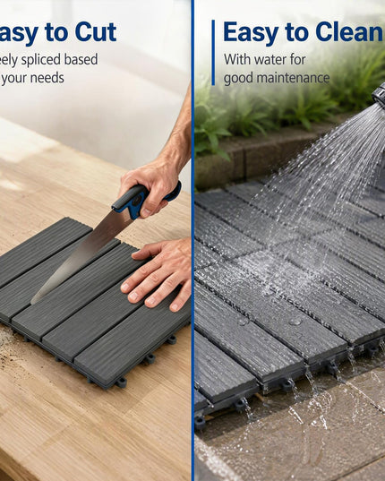 GIANTEX 36 PCS Plastic Interlocking Deck Tiles, Waterproof PP Floor Tiles