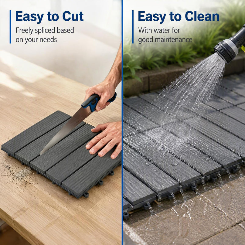 GIANTEX 36 PCS Plastic Interlocking Deck Tiles, Waterproof PP Floor Tiles
