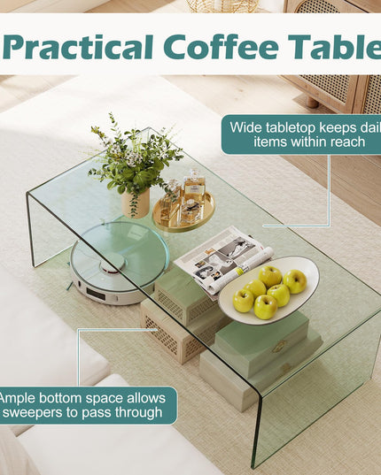 Giantex Glass Coffee Table with Tempered Glass Top & Round Edges