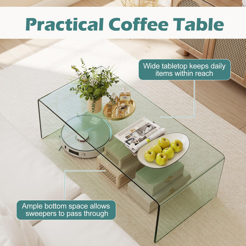 Giantex Glass Coffee Table with Tempered Glass Top & Round Edges