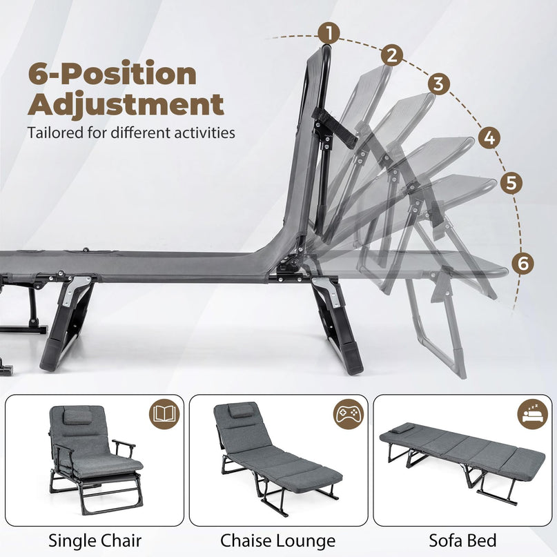 Chaise longue pliante Giantex pour patio avec dossier réglable sur 6 niveaux