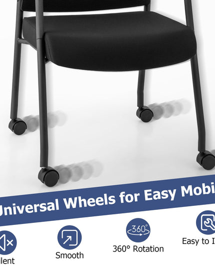 Giantex Waiting Room Chairs - Reception Chairs, Office Guest Chairs with Wheels, Metal Frame & Armrests