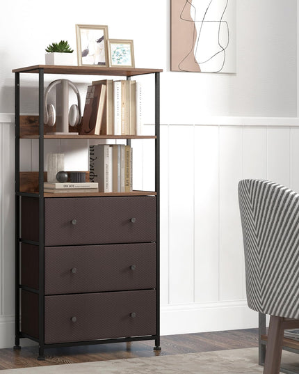 Giantex Corner Shelf with 3 Storage Drawers - 3-Tier Bookshelf with Height Adjustable Upper Shelf