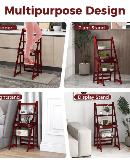 Giantex 3 Tier Folding Ladder Chair, Convertible 3 Step Stool and Chair w/Safety Locks for Adults