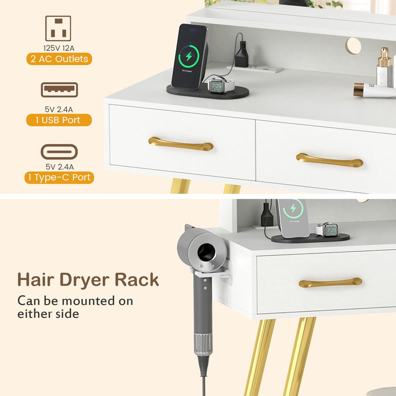Coiffeuse CHARMAID avec miroir LED et lumières