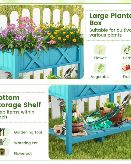 Giantex HIPS Raised Garden Bed, Elevated Planter Box w/Legs, Storage Shelf, Drain Holes