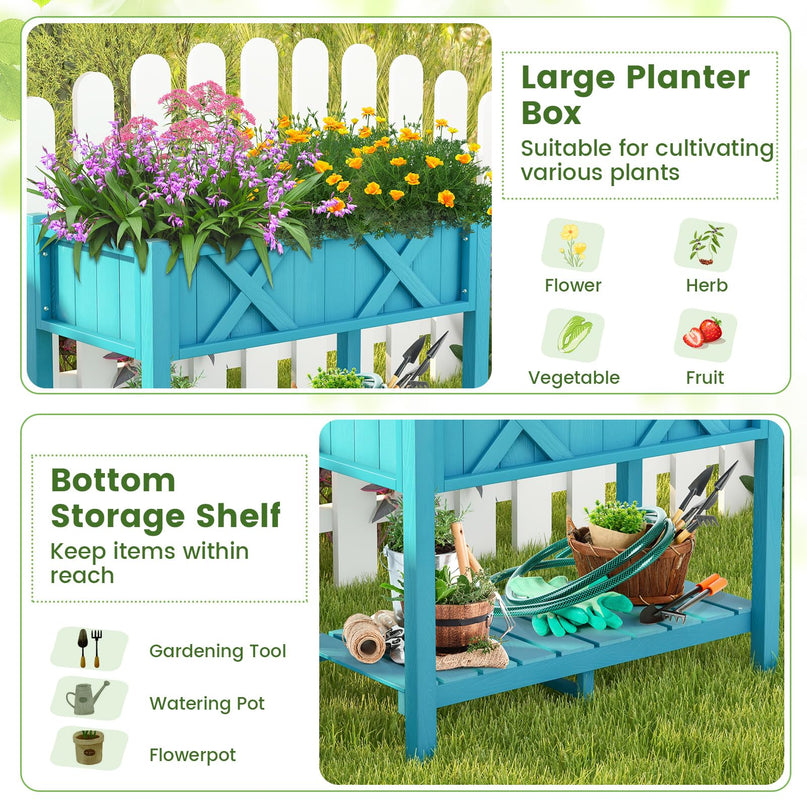 Giantex HIPS Raised Garden Bed, Elevated Planter Box w/Legs, Storage Shelf, Drain Holes