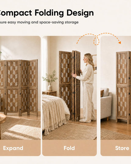 GIANTEX 4/6 Panel Folding Room Divider Wood Privacy Screen with Wave Cutout