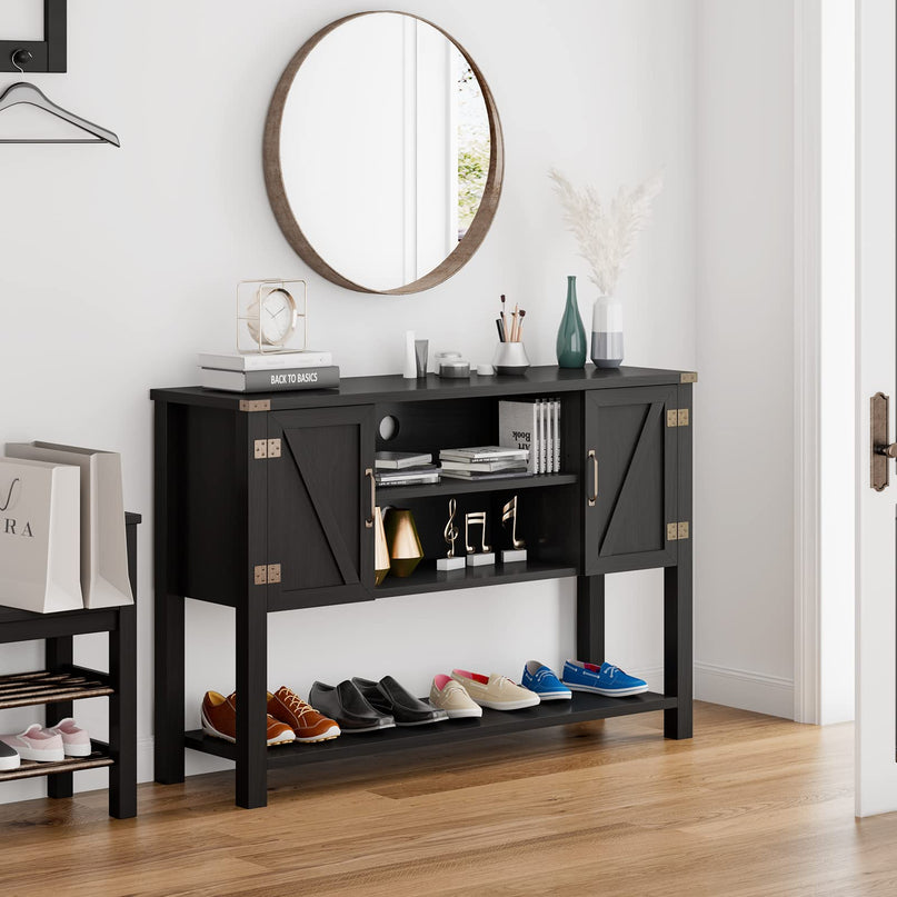 Giantex Buffet Sideboard, Farmhouse Wood Cupboard w/ 2 Storage Cabinets & 2-Tier Open Shelf