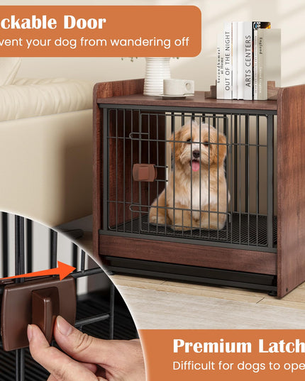 Giantex Dog Crate End Table - Wooden Dog Kennel Furniture with Removable Pull-Out Tray