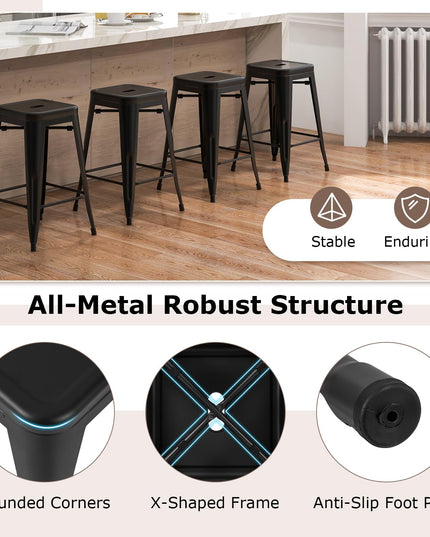Giantex Metal Backless Bar Stools Set of 4, 24" Industrial Counter Height Bar Stools w/Cut-Out Handle, Footrest