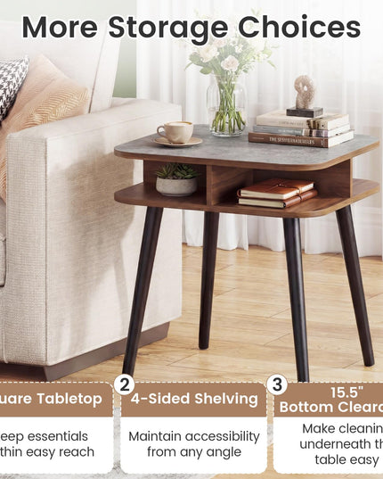 Table d'appoint à 2 niveaux en faux marbre Giantex avec étagères de rangement et pieds en bois d'hévéa
