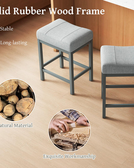Giantex Counter Height Bar Stools Set of 2/4, 24.5" Backless Linen Fabric Bar Saddle Stools w/Solid Rubber Wood Frame & Footrest