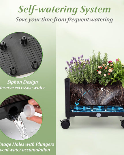 Giantex Planter Boxes with Arch Trellis | 5FT Self-Watering Tall Raised Garden Bed w/Wheels