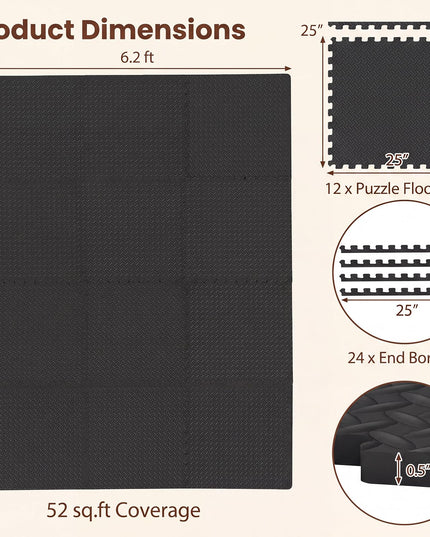 GIANTEX 12/24 PCS Interlocking Foam Tiles 52/104 SQ.FT EVA Foam Exercise Mats