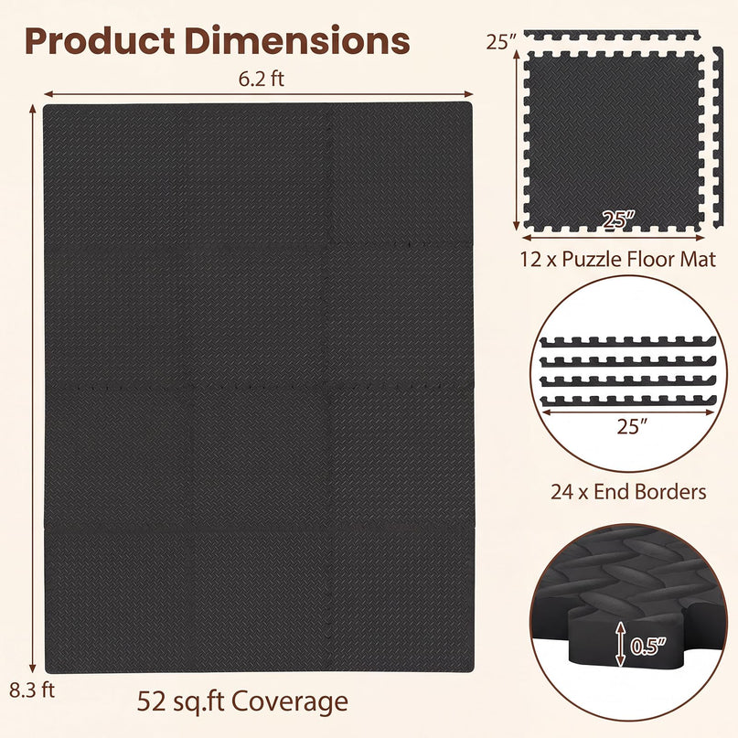 GIANTEX 12/24 PCS Interlocking Foam Tiles 52/104 SQ.FT EVA Foam Exercise Mats