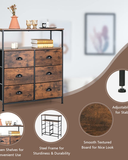 Giantex Fabric Dresser for Bedroom - Wide Storage Tower Chest of 6 Drawers