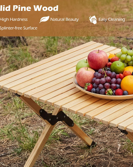 Giantex Portable Roll-Up Pine Wood Picnic Table with Carry Bag
