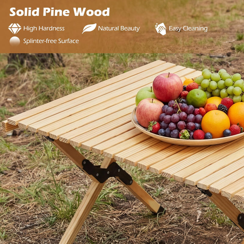 Giantex Portable Roll-Up Pine Wood Picnic Table with Carry Bag