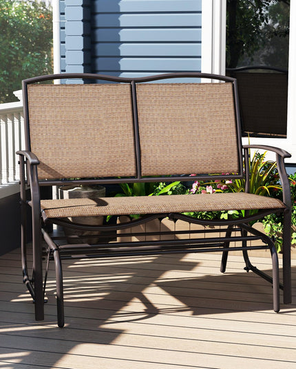 Giantex 2-Person Outdoor Rocking Chair with Metal Frame and Breathable Fabric