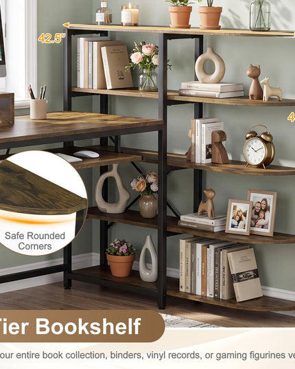 Giantex 63" U-Shaped Computer Desk with 5-Tier Bookshelf
