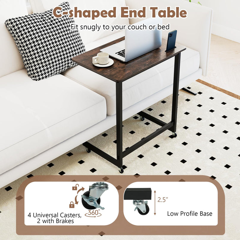 Table d'appoint en C Giantex avec roulettes et fente intégrée pour téléphone pour salon (1/2)
