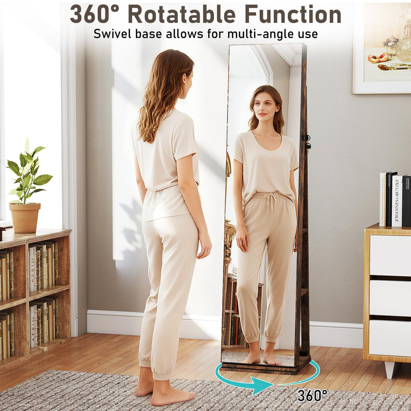 Swivel Jewelry Armoire with Full Length Mirror & Lighted Makeup Mirror