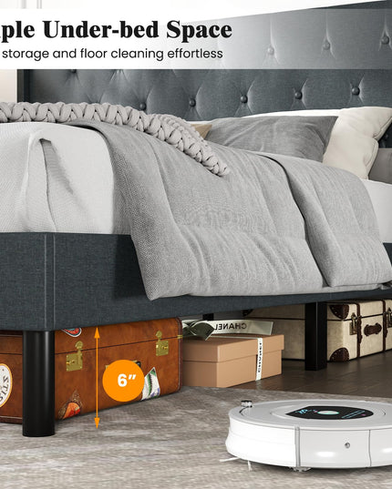 Giantex Queen Size Upholstered Bed Frame with Button Tufted Wingback Headboard