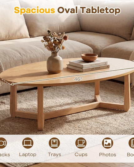 Giantex Table Basse Ovale 117 cm Table d'appoint en Bois