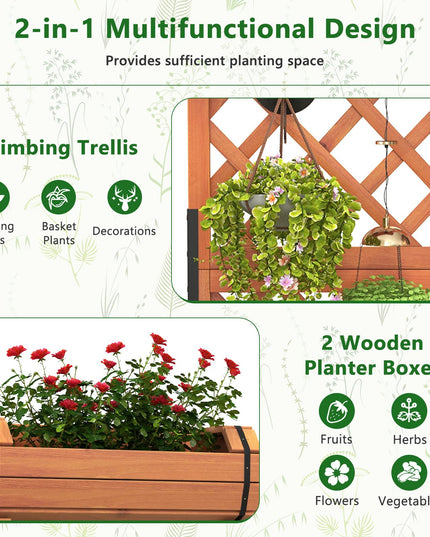 Giantex Raised Garden Bed with 2 Barrel Planters & Trellis