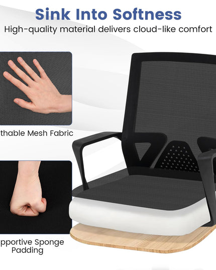 Chaise de bureau Giantex avec support lombaire, chaise de bureau ergonomique en maille avec roulettes et accoudoirs