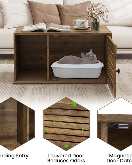 Giantex Cat Litter Box Enclosure - Litter Box Hidden Furniture with Louvered Door, Front Entry, Storage Cabinet