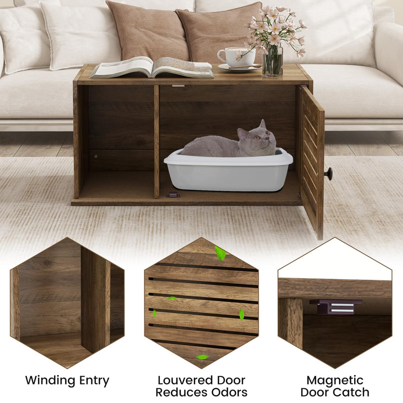 Giantex Cat Litter Box Enclosure - Litter Box Hidden Furniture with Louvered Door, Front Entry, Storage Cabinet