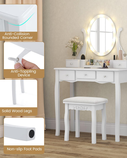 CHARMAID Vanity Desk with Lighted Mirror