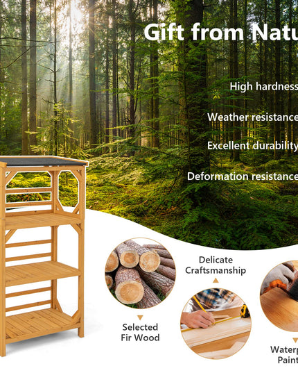 Giantex Plant Stand with Roof - 54'' Outdoor Storage Shelves, 3-Tier Wooden Plant Rack with Weatherproof Asphalt Roof