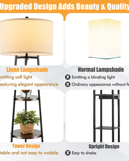 Giantex Floor Lamp with 3-Tier Shelves - Modern Standing Corner Floor Lamp