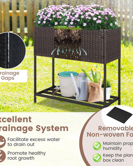 Giantex Raised Garden Bed with Legs, Rattan Elevated Planter Box w/Storage Shelf
