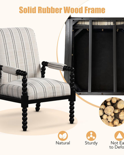 Giantex Mid Century Modern Spindle Accent Chair Set of 1/2, Upholstered Armchair w/Rubber Wood Frame