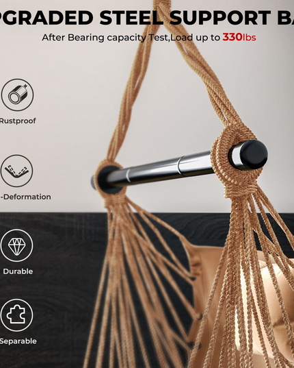 Hanging Chair Hammock Swing Chair - with Sturdy Steel Hanging Bar
