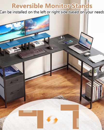 Giantex 63" Reversible L Shaped Desk with Charging Station